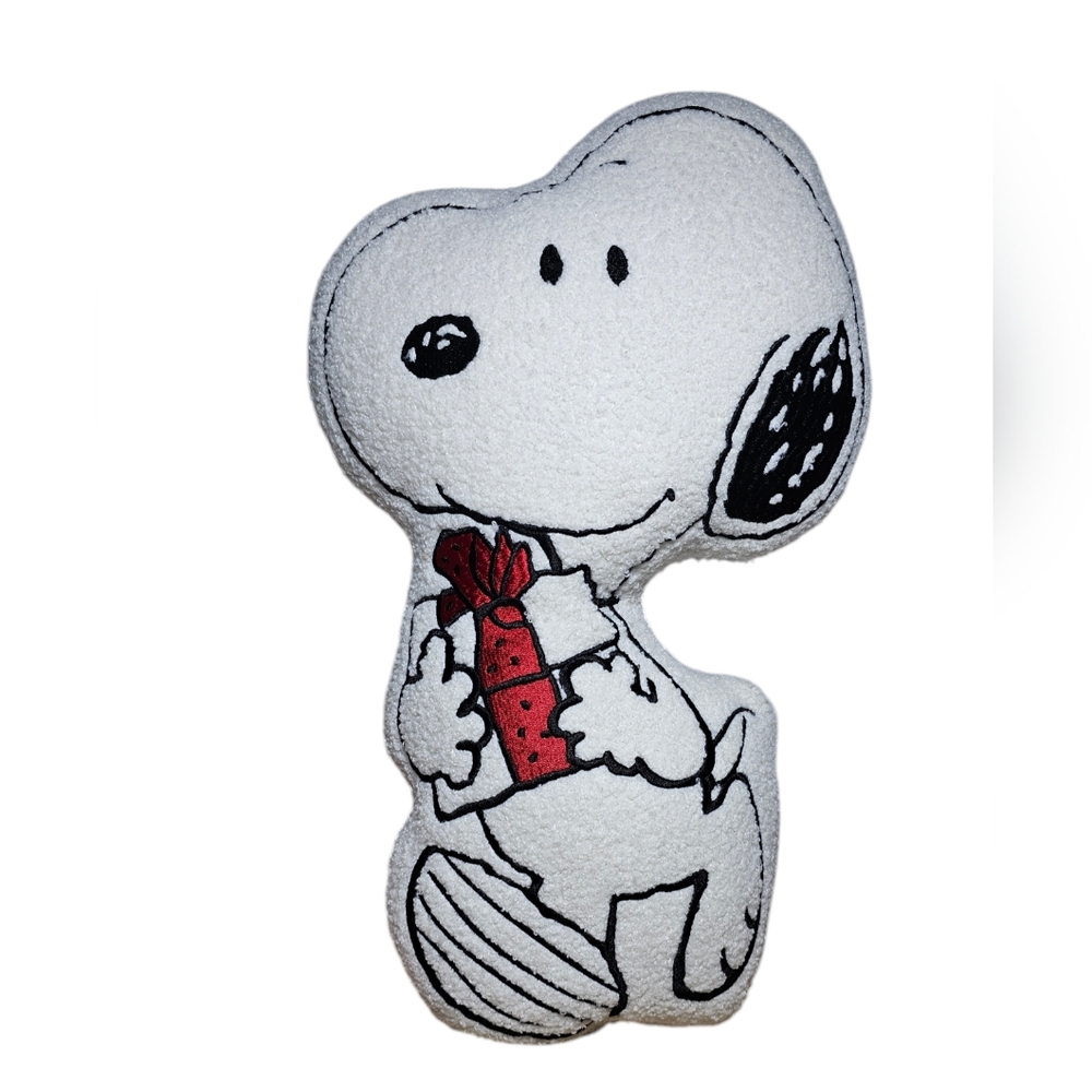 New Peanuts Sherpa Pillow Snoopy Carrying Present with Bright Red Bow